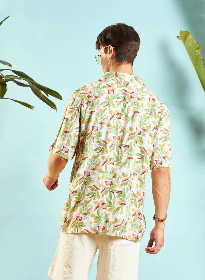 Mascln Sassafras Tropical Print Relaxed Fit Shirt by Styli