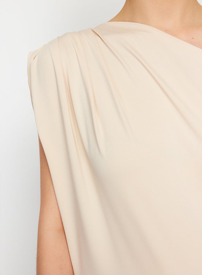 trendyol Stone Regular/Normal Pattern Asymmetrical Collar Zero Sleeve Snap Flexible Knitted Blouse - Image 4