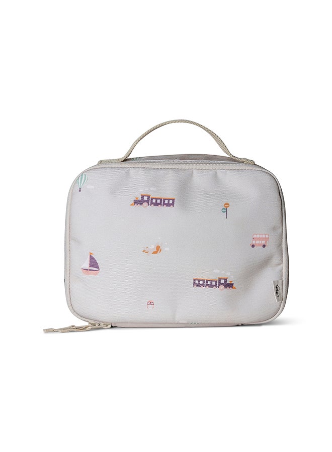 Citron Insulated Square Lunch Bag For Kids School, Bpa Free, Recycled Pet Material Lunch Bag - Vehicles - Image 1