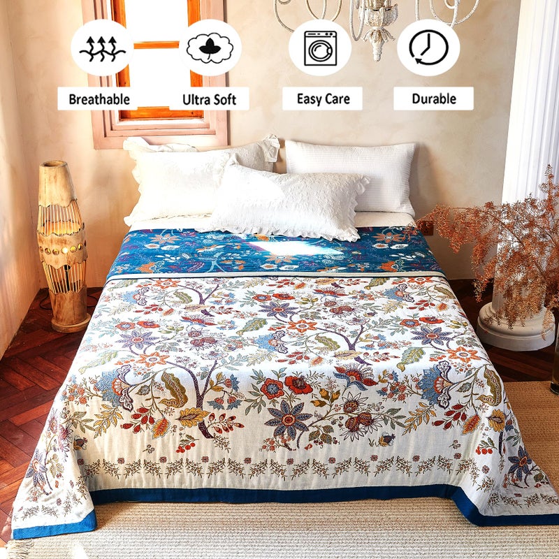 VANJOROY Boho Throw Blanket, 100% Organic Cotton Breathable Skin-Friendly Ultra Soft Bed Quilt Throw - All Season Floral Farmhouse DÃ©cor Luxury Blanket for Sofa Couch Chair and Gift. 60" x 80" - Image 3