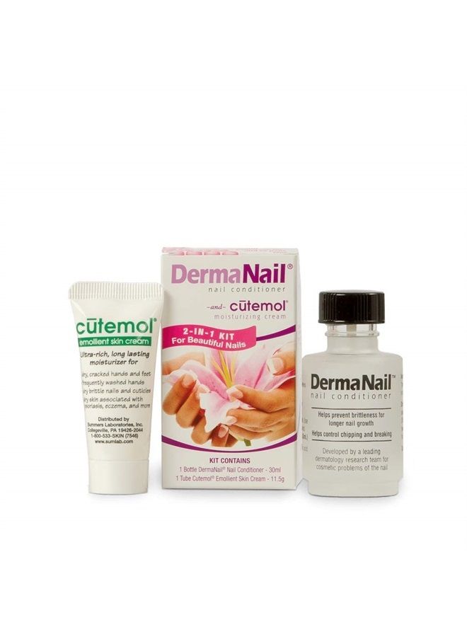 DermaNail Nail Strengthener and Cuticle Cream Set - Fingernail Care Kit with Liquid Nail Hardener and Cutemol Moisturizer - Healthy Growth and Repair for Brittle, Damaged, Weak, Thin, & Peeling Nails - Image 1