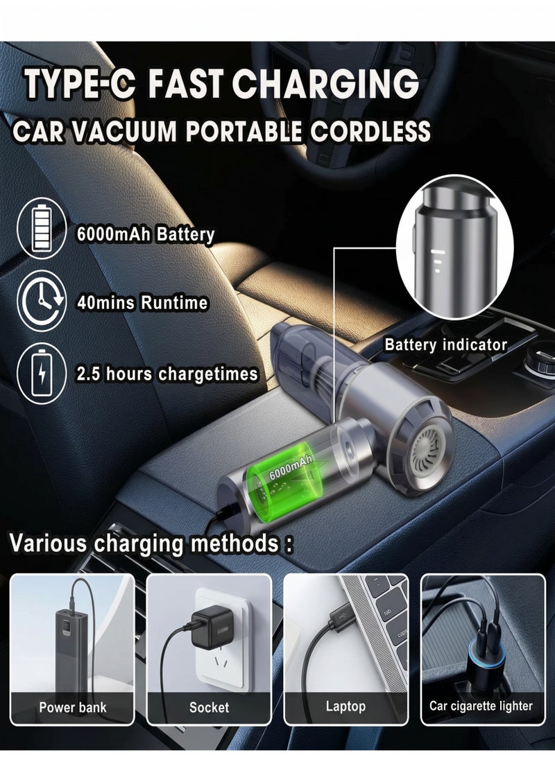 SUITU 16000PA High Power Car Vacuum Cleaner Portable Cordless Mini Vacuum Cleaner 4 in 1 Compressed Air Dust Collector, Blower, Handheld Vacuum Cleaner with Brushless Motor for Car, Home, Office, Camping - Image 3