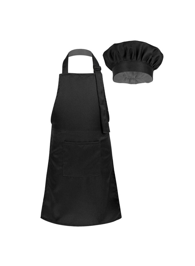 Kids Apron and Chef Hat Set Children's Adjustable Bib Apron Cute Boys Girls Kitchen Apron for Cooking Baking Painting Training Wear