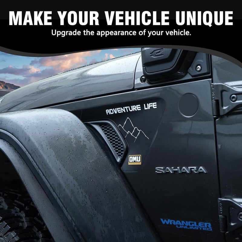 OMU Fender car Stickers for 2018-2024 Jeep Wrangler JL, Vent Stickers Mountain Pattern Decals, Durable Exterior Accessories for Off - Road Style Enhancement - Image 3