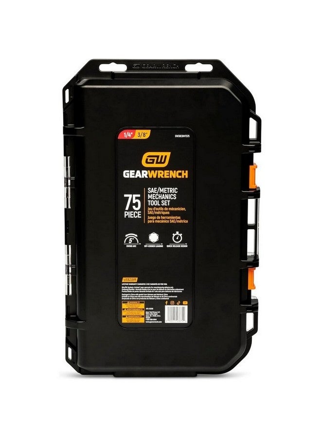 GearWrench 75-Piece 72-Tooth 6-Point SAE/Metric Mechanics Hand Tool Set Multicolour 5.08 x 37.34 x 25.15 cm GW38CBMTS75 - Image 5