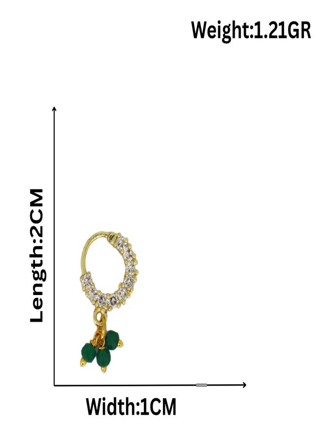 JWELLA Traditional Maharashtrian Nath for Women | Gold Plated Nose Ring with White AD Stones & Green Bead Danglers | Bridal & Festive Jewelry - Image 5