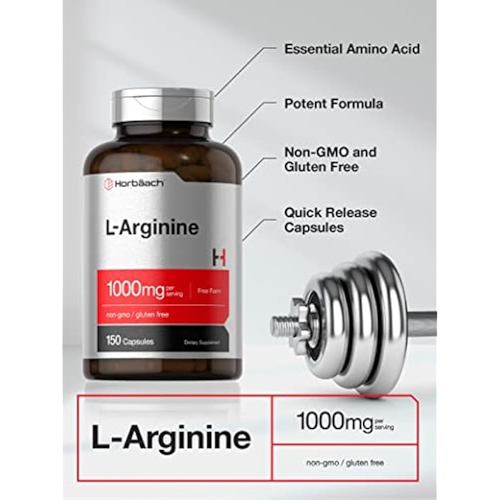 Horbäach L Arginine 1000mg Capsules | 150 Powder Pills | Free Form | Non-GMO & Gluten Free Supplement - Image 3