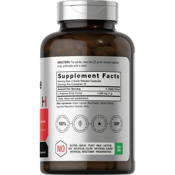 Horbäach L Arginine 1000mg Capsules | 150 Powder Pills | Free Form | Non-GMO & Gluten Free Supplement - Image 2
