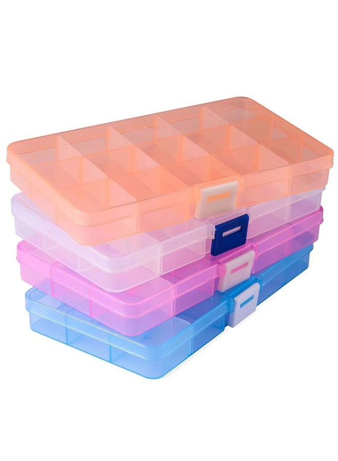 Opret Jewelry Organizer(4 pack), Plastic Jewelry Box(15 grids) with Movable Dividers Earring Storage Containers - Image 1