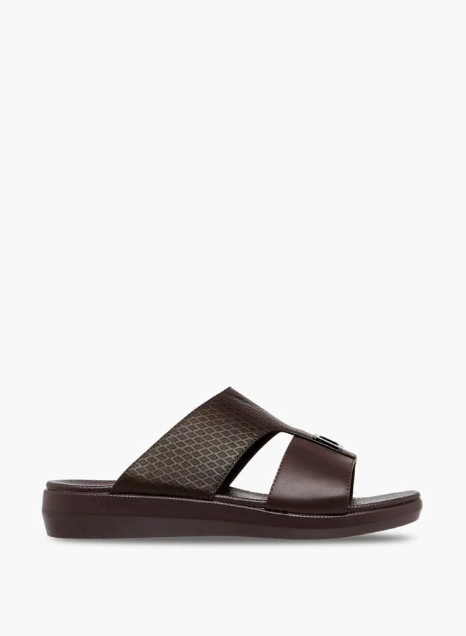 Men's Textured Slip-On Sandals with Metallic Detail