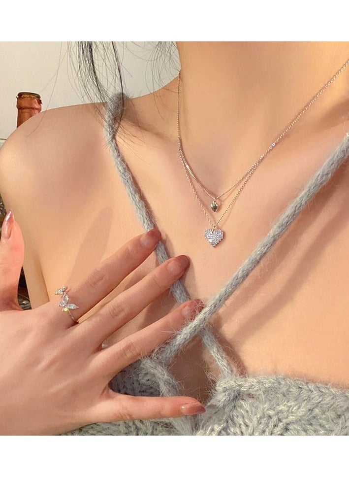 جلوسكي Silver Double-Layer Heart Necklace for Women – Elegant Small-Brand Luxury Collarbone Chain, Unique Designer Choker - Image 1