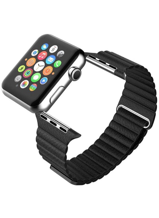 NIBEMINENT Magnetic Leather Strap With Screen Protector For Apple Watch 38millimeter Black  - Image 4
