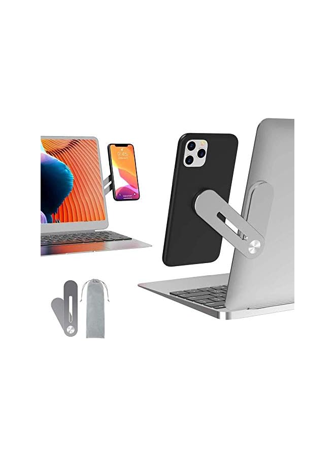 S-TOP Silver Side Mount Clip-on Magnetic Monitor Laptop Phone Stand, Adjustable Cellphone Extension Bracket, Universal Holder Compatible with All Smartphones for Office Home - Image 2