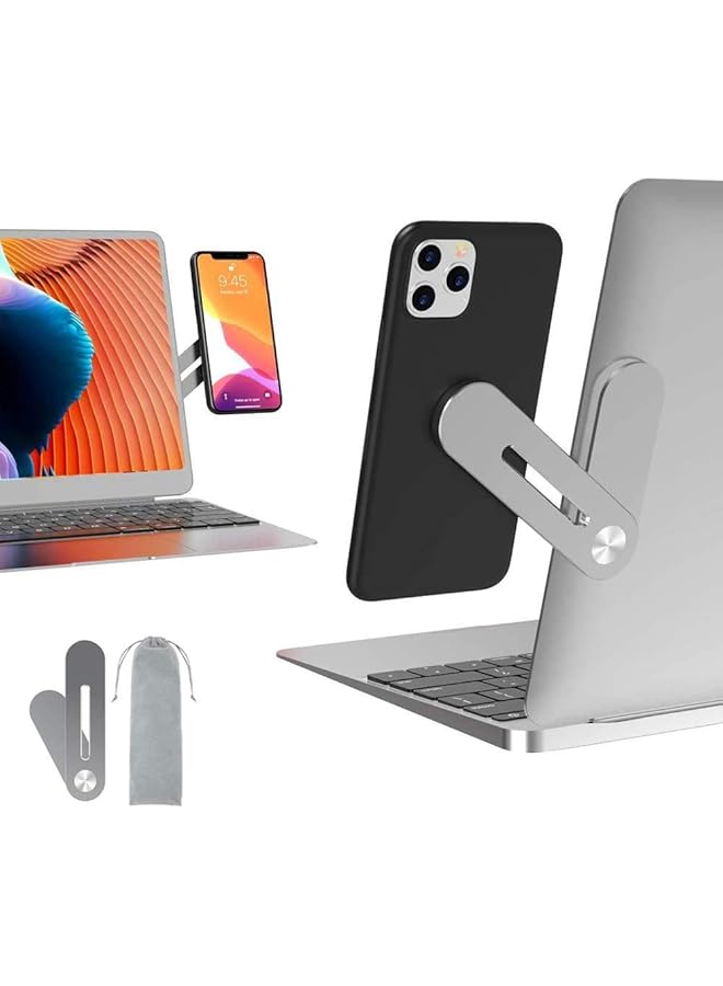 S-TOP Silver Side Mount Clip-on Magnetic Monitor Laptop Phone Stand, Adjustable Cellphone Extension Bracket, Universal Holder Compatible with All Smartphones for Office Home - Image 1