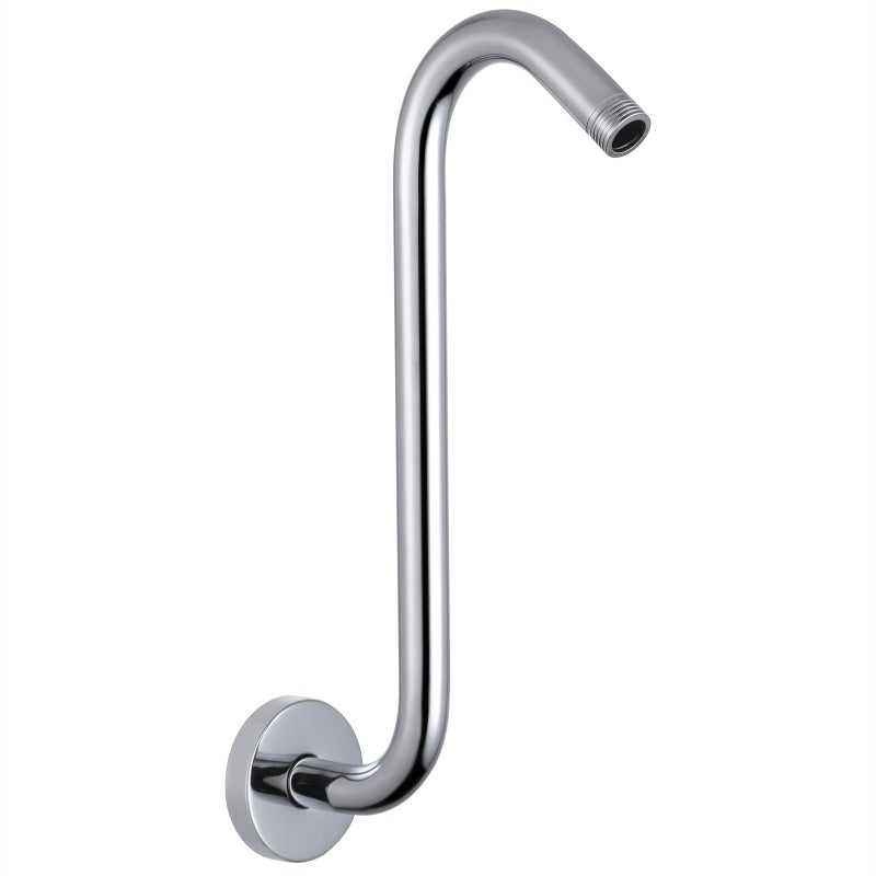 Voolan 12 Inch Shower Head Extension Arm with Flange S Shaped Shower head Riser Pipe Stainless Steel Long Goose Neck Curve Standard 12 Connection Chrome