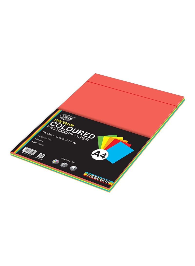 FIS Premium Color Photocopy Paper, 100 Sheets, 80 gsm, 5 Assorted Premium Colors, A4 Size - FSPWA4P5C100