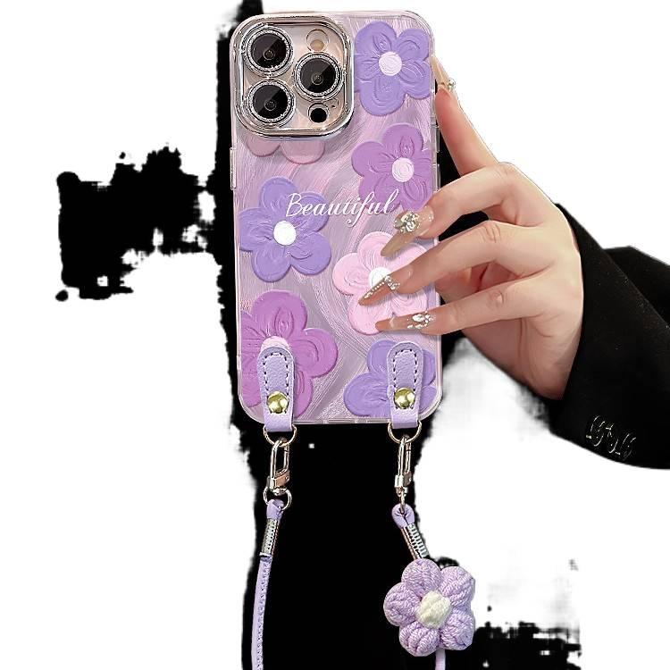 غطاء واقي | بنفسجي Acrylic | نقش زهور زيتية | مقاوم للصدمات لـ iPhone 15 / 15 Plus / 15 Pro / 15 Pro Max - Image 4