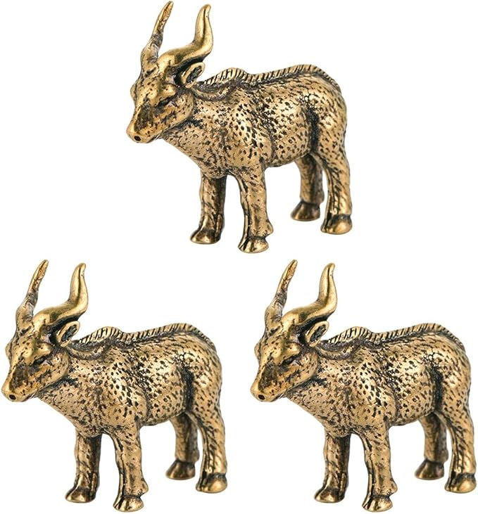 Golden Brass Feng Shui Antelope Sculpture Set Of 3 Mini Figurines Home Office Desk Decor 4 1X3 4CM - Image 1