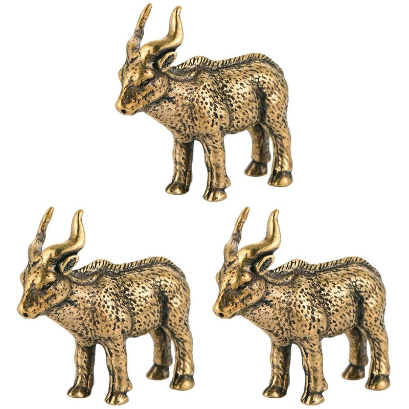 Golden Brass Feng Shui Antelope Sculpture Set Of 3 Mini Figurines Home Office Desk Decor 4 1X3 4CM - Image 2