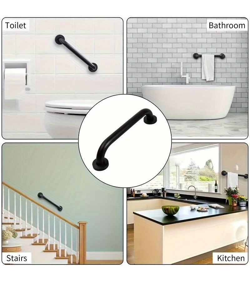 2Pcs Black Stainless Steel Safety Grab Bar 50cm Support for Bathroom Tub Shower - Image 5