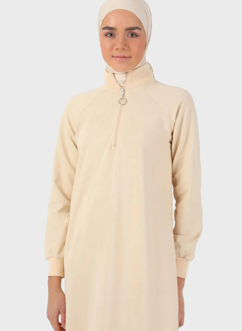 Refka by modanisa Cuffed Sleeve Knitted Dress