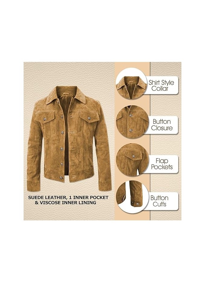 Generic - Mens Trucker Suede Leather Jacket - Western Style Cowboy Classic Men’s Suede Trucker Jacket – Soft Leather Finish - Image 1