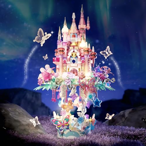 MEIEST Flower Castle Building Blocks SetDream Castle On a Cloud Particle Construction Building Bricks ToyFlowers Butterfly Star Castle Home Decoration - Image 5
