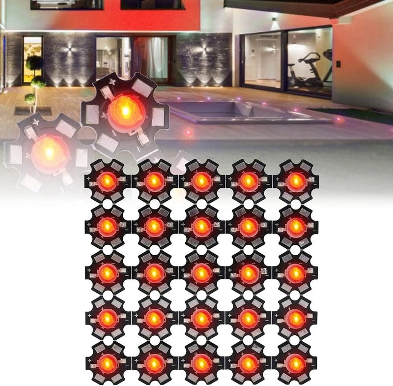 klarako 25 Pcs LED Chips, 3W High Power LED Lamp Beads Emitter Diode Chips for DIY Lighting Fixtures(Red) - Image 1