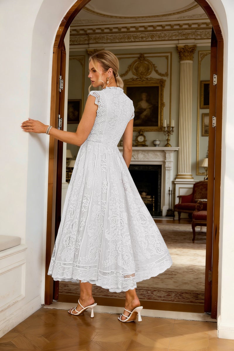 SIMPLEE Elegant Lace Midi Dress with Embroidery | Perfect for cocktail parties, holiday weddings, evening events, casual summer parties, and beach vacations. - Image 1