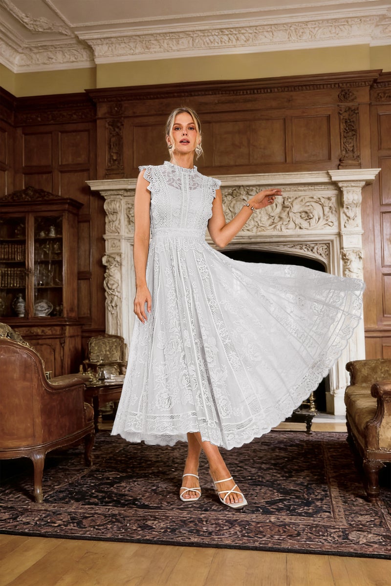 SIMPLEE Elegant Lace Midi Dress with Embroidery | Perfect for cocktail parties, holiday weddings, evening events, casual summer parties, and beach vacations. - Image 3