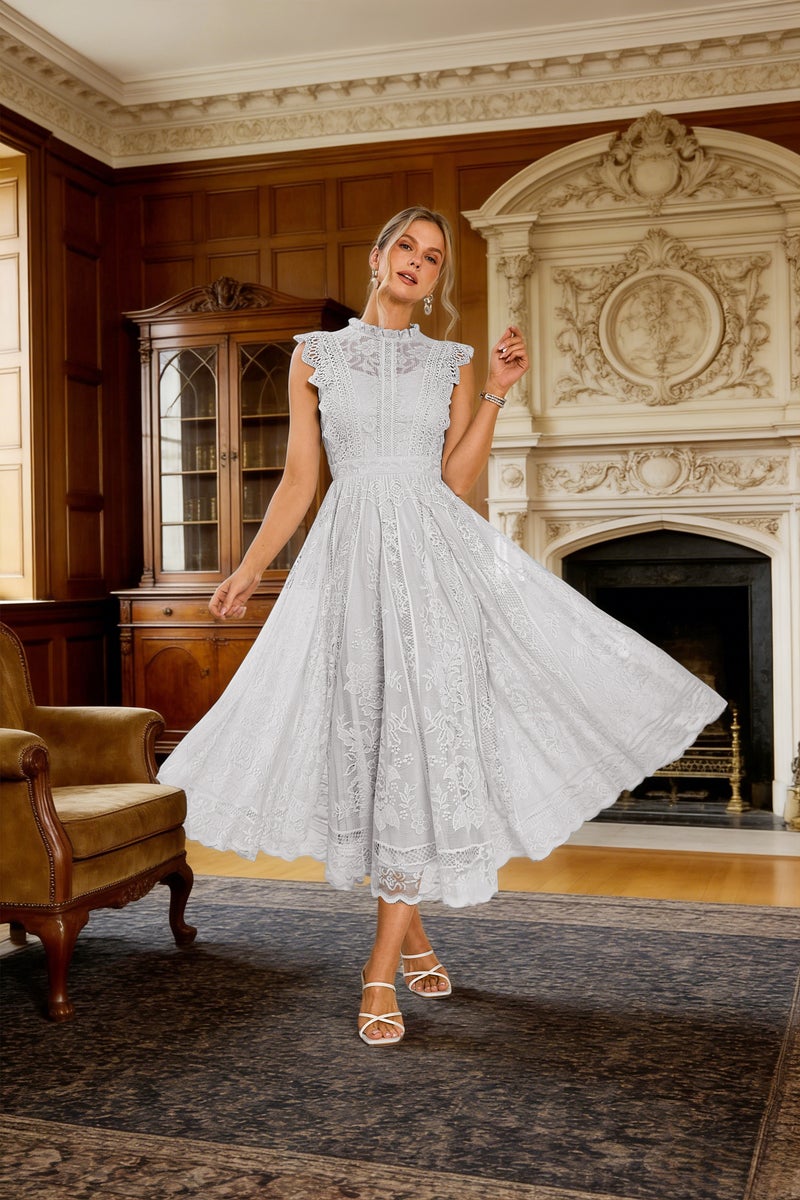 SIMPLEE Elegant Lace Midi Dress with Embroidery | Perfect for cocktail parties, holiday weddings, evening events, casual summer parties, and beach vacations. - Image 2