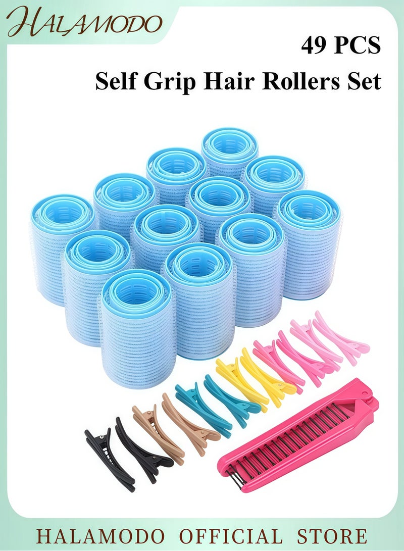 هالامودو طقم لفافات شعر ذاتية القبض 49 قطعة للحصول على تموجات وتجعيدات رائعة لفافات شعر مع مشابك شعر متعددة الألوان و مشط جيب قابل للطي - Image 1