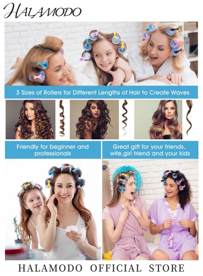 هالامودو طقم لفافات شعر ذاتية القبض 49 قطعة للحصول على تموجات وتجعيدات رائعة لفافات شعر مع مشابك شعر متعددة الألوان و مشط جيب قابل للطي - Image 3