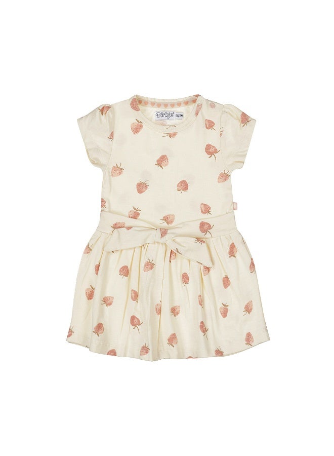 Dirkje Girls Dress Short Sleeve Off White Strawberries - Image 1