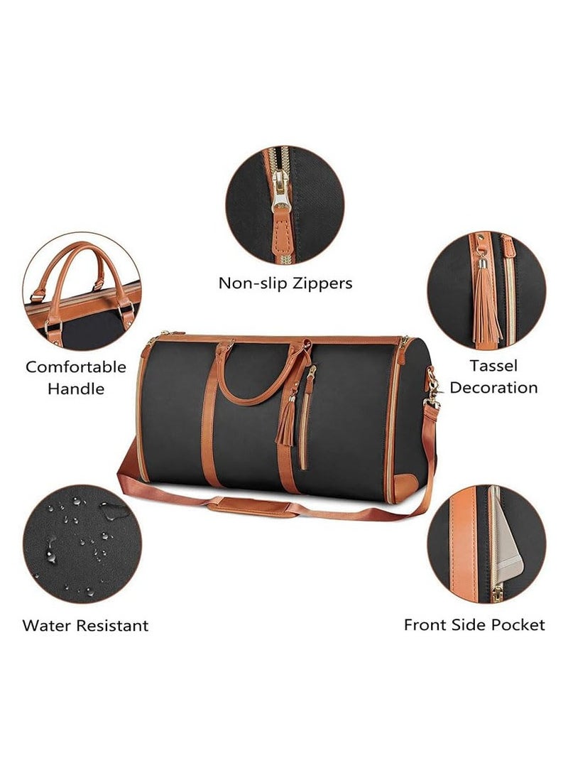 XiuWoo Travel Bag, Pu Leather 2 In 1 Travel Bag, Garment Bag, Convertible Waterproof Duffle Bag With Shoe Pouch And Removable Shoulder Strap  - Image 3