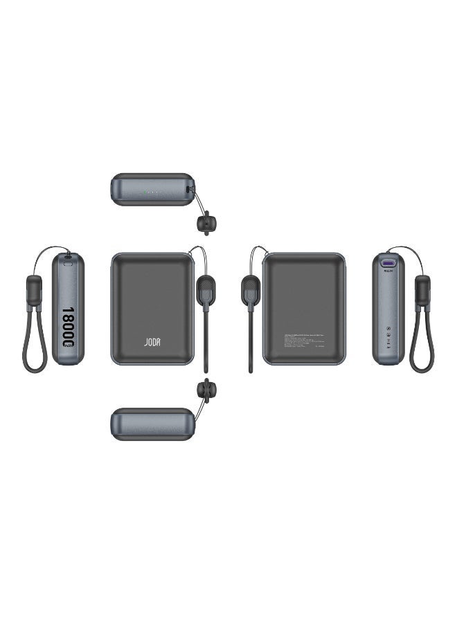 JODA Metix 18 Power Bank 18000mAh 22.5W PD With Cabel USB-C  Portable Charger ⚡🔋Fast Charging Power Bank ⚡18000 mAh Power Bank 🔋USB-C Power Bank 🔌PD Fast Charging Power Bank ⚡3-Port Power Bank 📱22.5W Fast Charger ⚡Power Bank for Smartphones 📱USB-A and USB-C Charger 🔌Portable Power Bank for Travel ✈️Charger for iPhone & Samsung 📱 - Image 2