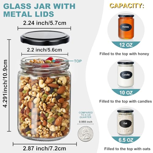 Ritayedet 12oz Glass Jars with Lids, 20 Pcs Empty Candle Jars for Making Candle, Mason Canning Jars for Spice, Jam, Liquid, Baby Food Storage, Meal Prep, Craft, DIY Gift, Sample Container, Dishwasher Safe - Image 3