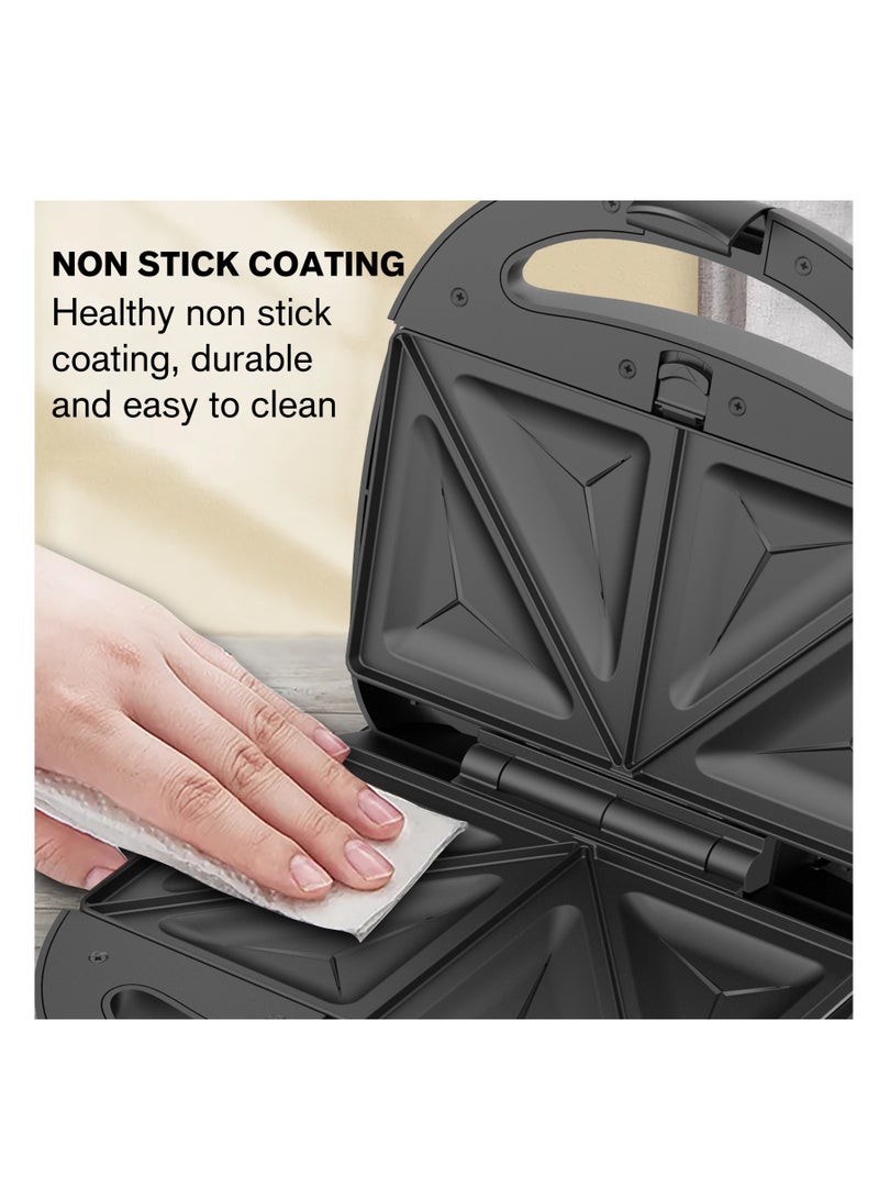 SONASHI 7-In-1 Non-Stick Multi Snack Maker with Detachable Sandwich/Grill/Waffle/Donut/Nutty/Smile/Shell Cake Plates | Compact Body with Cool-touch Handle | Indicator Light with Auto Cut-OFF feature | Anti-skid Feet | 2 Slices 800 W SSM-862N Black/Silver - Image 5