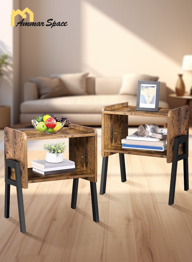 مساحة عمار مجموعة طاولات جانبية بمقاس 36.8*30*45 سم، طاولتان جانبيتان قابلتان للتكديس، وطاولة جانبية مع رف تخزين مفتوح، وطاولات جانبية حديثة من طبقتين، وطاولة بجانب السرير للمنزل وغرفة النوم وغرفة المعيشة - Image 2