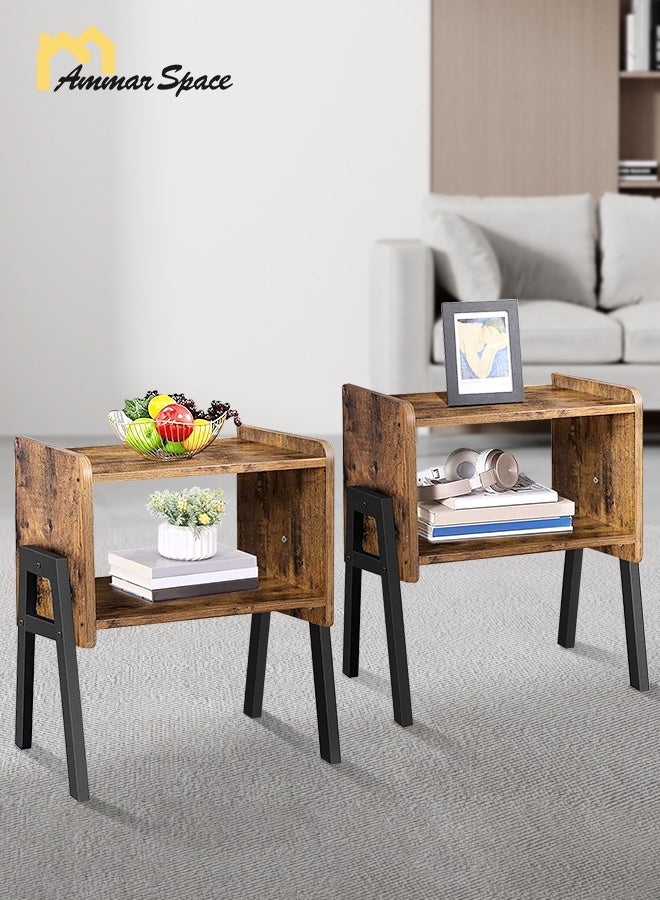 مساحة عمار مجموعة طاولات جانبية بمقاس 36.8*30*45 سم، طاولتان جانبيتان قابلتان للتكديس، وطاولة جانبية مع رف تخزين مفتوح، وطاولات جانبية حديثة من طبقتين، وطاولة بجانب السرير للمنزل وغرفة النوم وغرفة المعيشة - Image 3