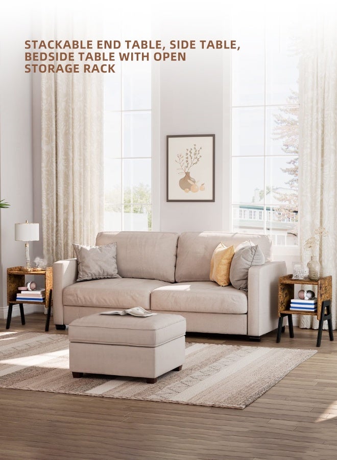 مساحة عمار مجموعة طاولات جانبية بمقاس 36.8*30*45 سم، طاولتان جانبيتان قابلتان للتكديس، وطاولة جانبية مع رف تخزين مفتوح، وطاولات جانبية حديثة من طبقتين، وطاولة بجانب السرير للمنزل وغرفة النوم وغرفة المعيشة - Image 4