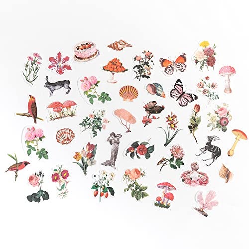 Alideco 200pcs Vintage Scrapbook Supplies Kit Kawaii Mushrooms, Flowers Scrapbooking Paper Washi Bullet Journals Planners Collage Album Aesthetic Cottagecore - Image 3