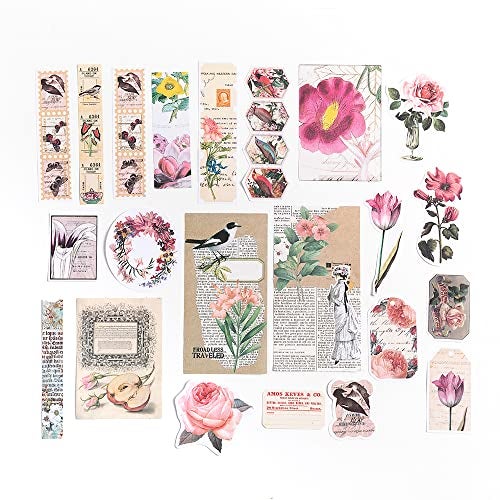 Alideco 200pcs Vintage Scrapbook Supplies Kit Kawaii Mushrooms, Flowers Scrapbooking Paper Washi Bullet Journals Planners Collage Album Aesthetic Cottagecore - Image 2