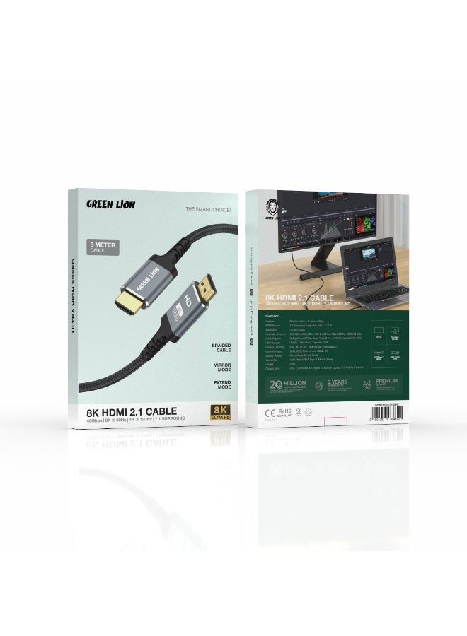 GREEN LION HDMI Cable 8K Resolution Support with 48Gbps High Speed / 2.1 HDMI Version / Universal Compatibility / Aluminum Shell / Gold-Plated HDMI / Ultra HD - Black - Image 3