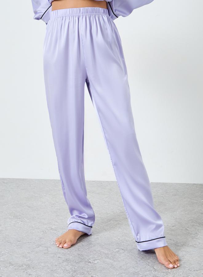 Styli Matte Satin Piped Detail Pocket Shirt and Pyjama Set - Image 5