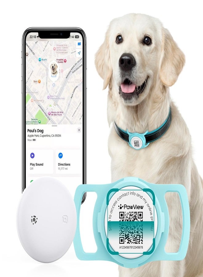 جهاز تتبع الحيوانات الأليفة الذكي PawView - جهاز تتبع موقع الكلاب مع حامل، بدون رسوم شهرية، تتبع فوري، متوافق مع نظام iOS فقط، مزود بخاصية الاتصال في حالات الطوارئ، يدوم طويلاً، جهاز تتبع مضاد للضياع للقطط، مزود بأحزمة للحقائب - Image 1