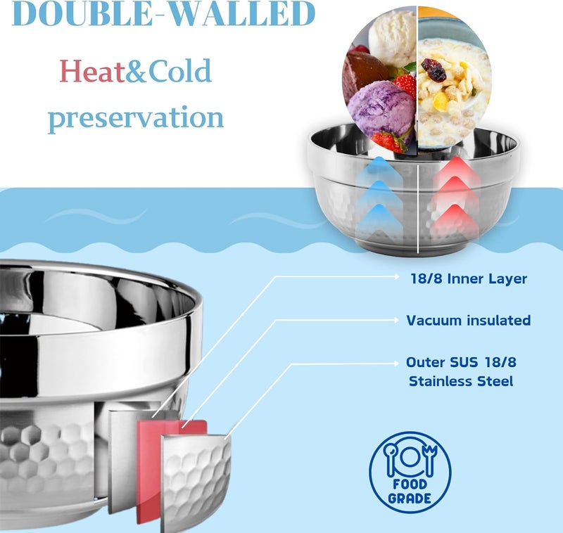 ZENFUN 6 Pack 18/8 Stainless Steel Bowls, 17 Oz Soup Bowl Double-walled Insulated Bowls, 5 Inch Snack Cereal Bowl for Rice, Fruit, Salad Ice cream, Food-grade - Image 3