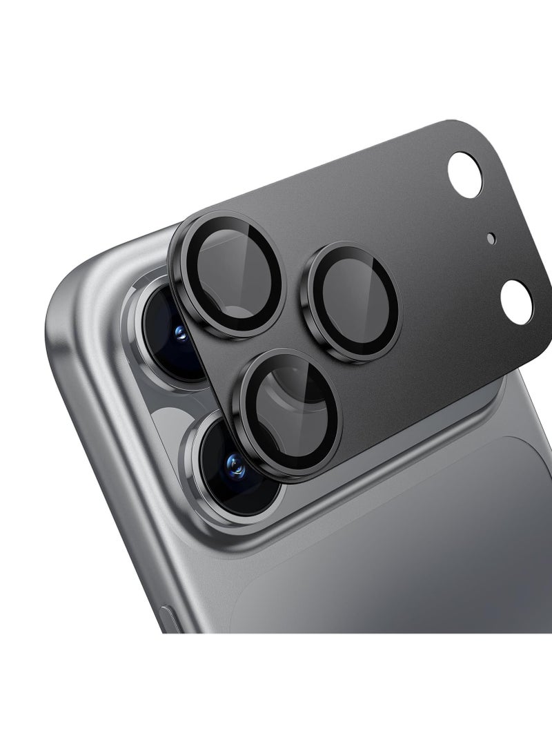 For iPhone 17 Pro Camera Lens Protector [Drop Protection] [Full Coverage] [3D Metal] [Case Friendly] Tempered Glass Camera Cover — Black - Image 1