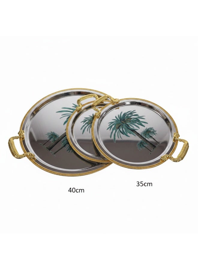 AKDC 3PCS SERVING TRAY STEEL  SILVER WITH GOLD 40/35/30CM - Image 1
