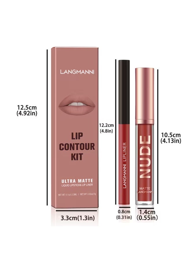 LANGMANNI 2pcs Set of LANGMANNI Lip Gloss + Lip Liner, Long-Lasting Matte Lip Color That Doesn'T Transfer - Image 2